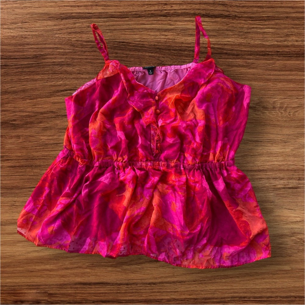 Torrid Floral Chiffon Ruffle Tank Top Size 3 (3X) Pink Orange Tropical Summer